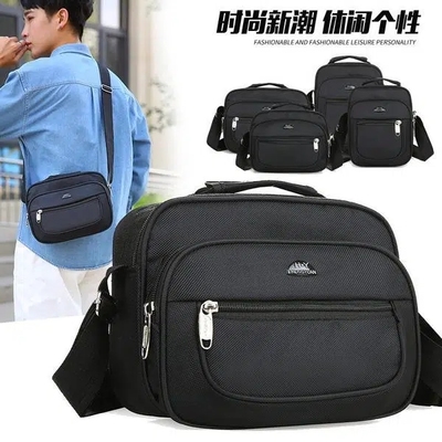 牛津布男生单肩斜挎包韩版潮耐磨休闲运动手提包大容量黑色收钱包