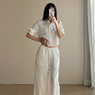 【消烦局长】亚麻衬衫阔腿裤短裙