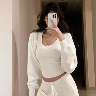 女套装 澳绒·软糯糯针织毛织舒适亲肤背心外套直筒裤 消烦局长