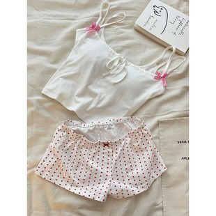 甜美少女心系带蝴蝶结吊带背心女夏外穿修身显瘦bm芭蕾风睡衣套装