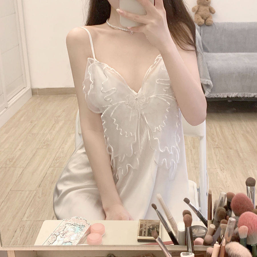 性感睡裙女2025新款带胸垫冰丝蝴蝶结蕾丝吊带白色亲肤睡衣家居服,运动/瑜伽/健身/球迷用品,情侣装泳衣,淘宝优惠券,粉丝福利购,淘宝优惠卷