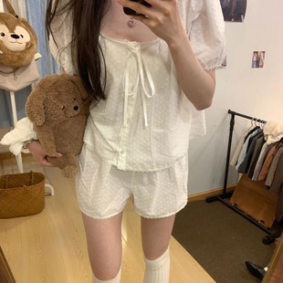 短裤 夏季 少女甜美风蕾丝花边设计睡衣女短袖 2025年新款 居家服套装