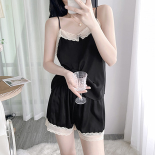 夏季 家居服套装 冰丝吊带短裤 夏天带胸垫薄款 2026新款 性感睡衣女款