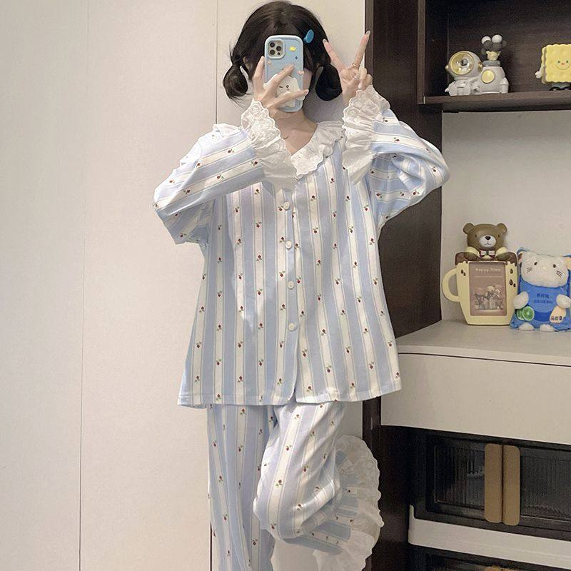 网红风睡衣女款春秋季长袖甜美ins开衫花边少女生家居服套装外穿,运动/瑜伽/健身/球迷用品,情侣装泳衣,淘宝优惠券,粉丝福利购,淘宝优惠卷