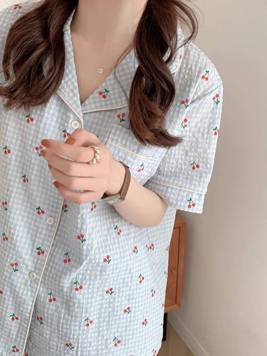 ins睡衣女夏季短袖短裤韩版清新舒适薄款家居服两件套学生可外穿
