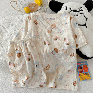 舒适甜美卡通家居服女套装 爆款 短裤 v领云朵棉睡衣女短袖 夏季