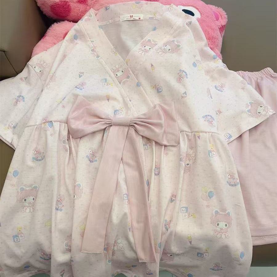 夏季新款可爱美乐蒂和服睡衣女短袖ins风学生宿舍套装家居服外穿