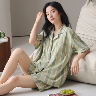 新款 休闲舒适家居服套装 女士睡衣棉质开衫 短裤 可外穿 短袖 2026夏季
