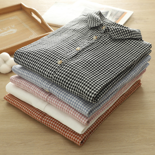 双层棉纱格子衬衫 衬衣 女宽松百搭小清新文艺春秋纯棉柔软翻领长袖