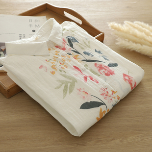 新品 女宽松2025春季 印花朵百搭文艺纯棉柔软衬衣 衬衫 双层棉纱长袖