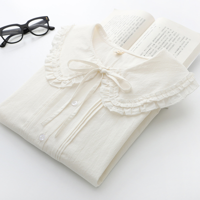 纯棉系带小清新风木耳边长袖衬衫