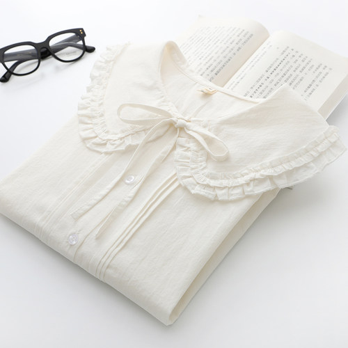 纯棉系带小清新风木耳边长袖衬衫