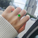 欢翠翡翠a货阳绿戒指女冰种满绿蛋面裸石祖母绿玉戒面男925银戒指