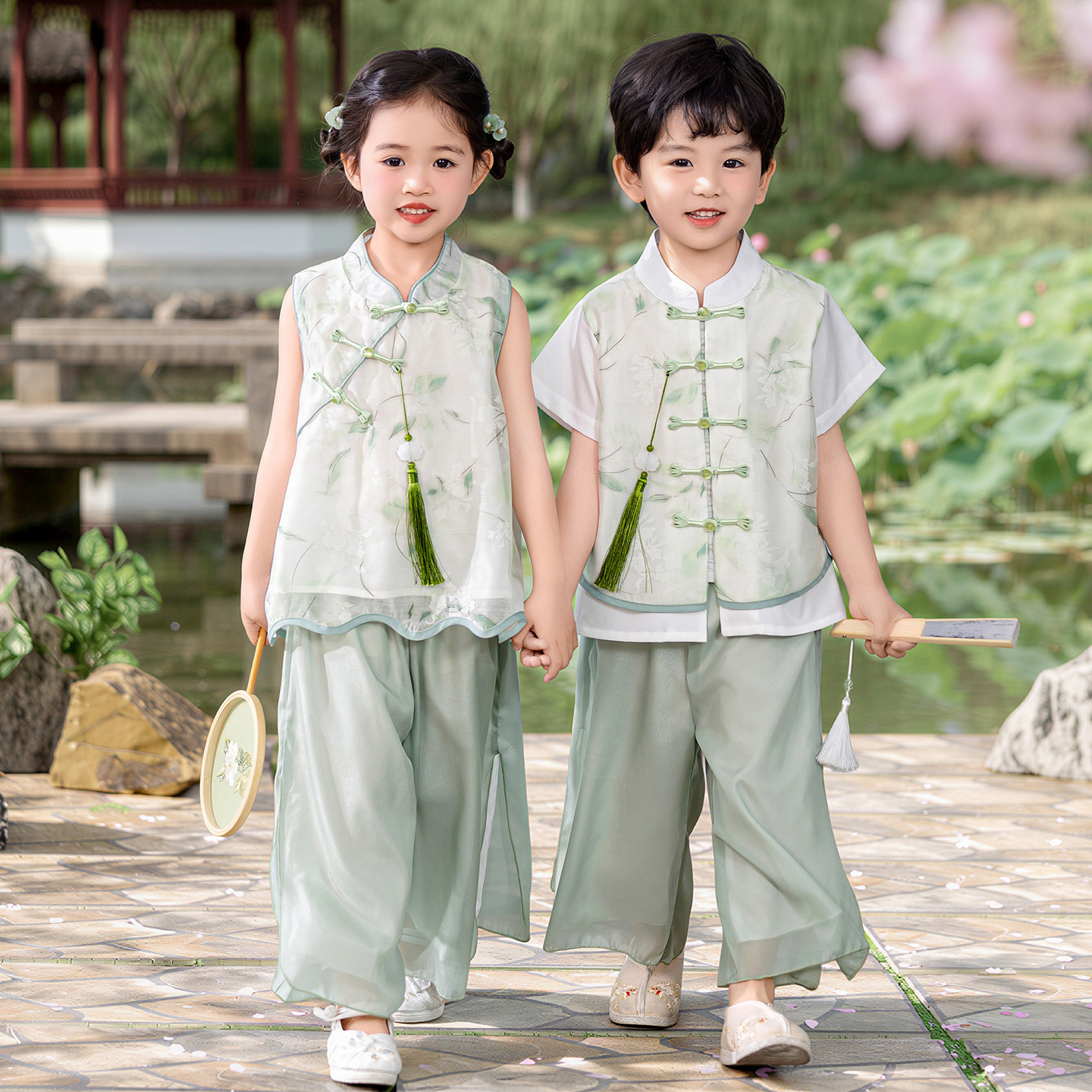 儿童汉服男童夏季中国风女童唐装套装中式薄款宝宝古装六一演出服