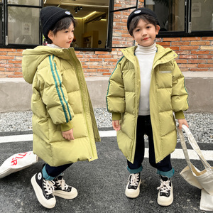 儿童羽绒服男童中长款2023新款酷帅男孩中大童加厚白鸭绒棉服外套
