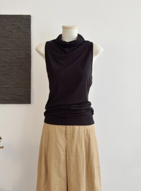 YUYUREAL 奥地利兰精天丝后背扭结堆堆领半高领背心露背无袖上衣