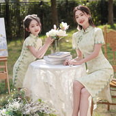 2026春夏新款 亲子女童改良旗袍连衣裙中国风儿童古筝演出服小女孩