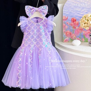 女童连衣裙2025夏新款洋气美人鱼公主裙宝宝女孩人鱼姬亮片鱼尾裙