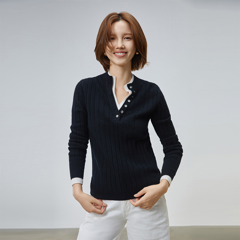 软糯100%山羊绒双层撞色套衫