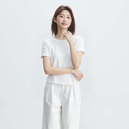 【商场同款】ANN SHAO夏系列圆领褶皱收腰短袖T恤休闲风常规款