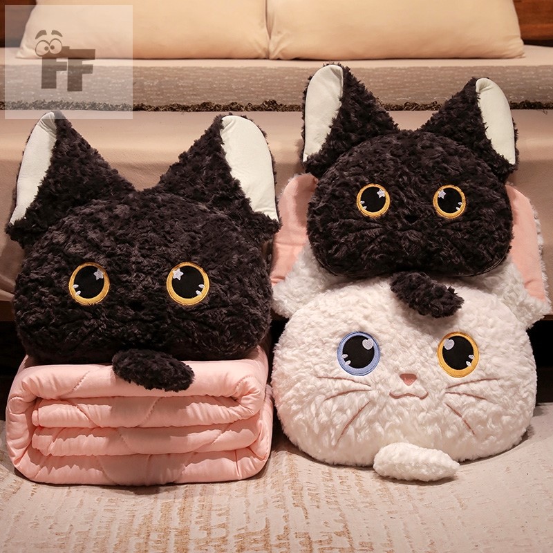 可爱猫咪抱枕被子两用车载车用靠枕折叠办公室靠背午睡毯子二合一