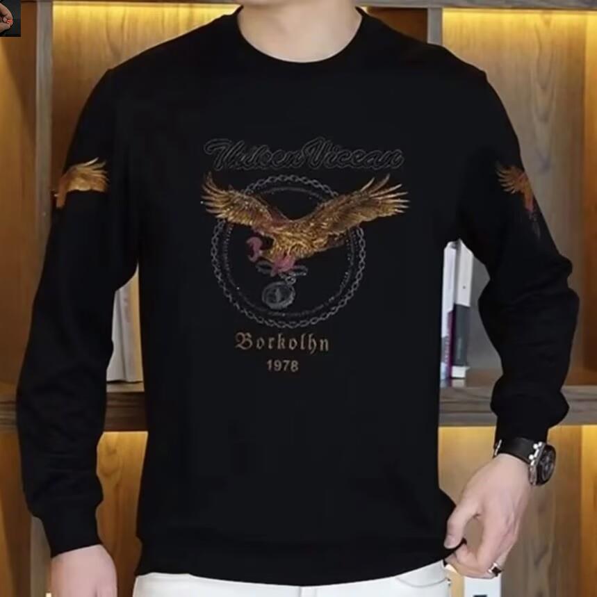 恒玦贸易2025秋冬男士高品质卫衣欧货大老鹰时尚休闲圆领卫衣男
