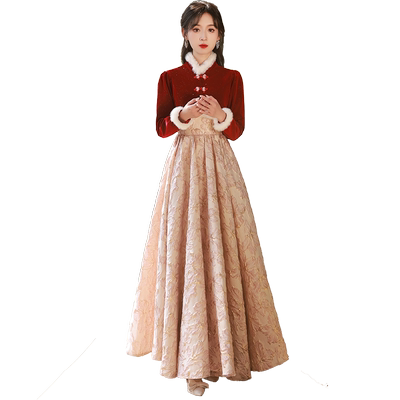 敬酒服长款新娘礼服复古