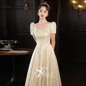 艺考晚礼服女2025新款高端气质轻奢高级感香槟色宴会主持人连衣裙