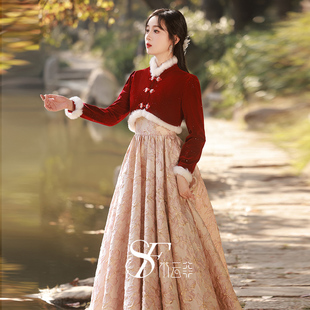 礼服女 毛绒订婚礼裙复古结婚当天便装 新娘敬酒服2025新款 秋冬厚款