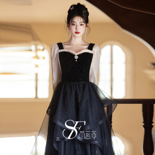 晚礼服女2025新款宴会高级感黑色成人礼艺考声乐音乐生年会连衣裙