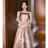 修身 订婚礼服裙女2026新款 款 敬酒服新娘时尚 连衣裙 高级感春夏长袖