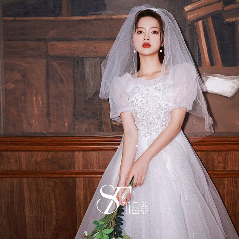 白色晚礼服女夏2023新款高级感轻婚纱学生毕业公主宴会艺考连衣裙