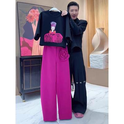 大牌捡漏清仓欧货设计感休闲运动套装女时尚洋气印花短袖两件套夏