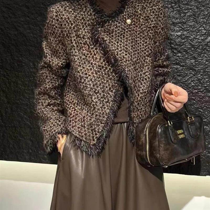 高档小香风粗花呢短外套女2025春季新款时尚夹棉加厚百搭显瘦上衣