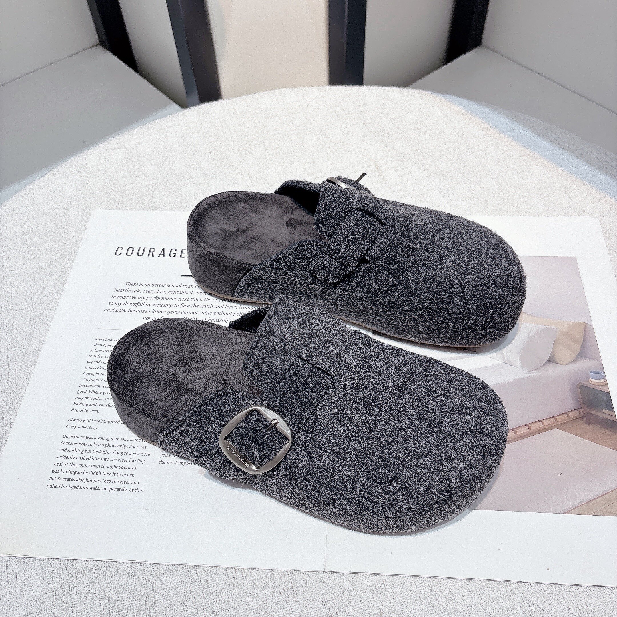 厚底包头勃肯拖鞋女2025年冬季新款外穿一脚蹬毛绒面半拖鞋毛毛鞋,女鞋,包头拖,淘宝优惠券,粉丝福利购,淘宝优惠卷