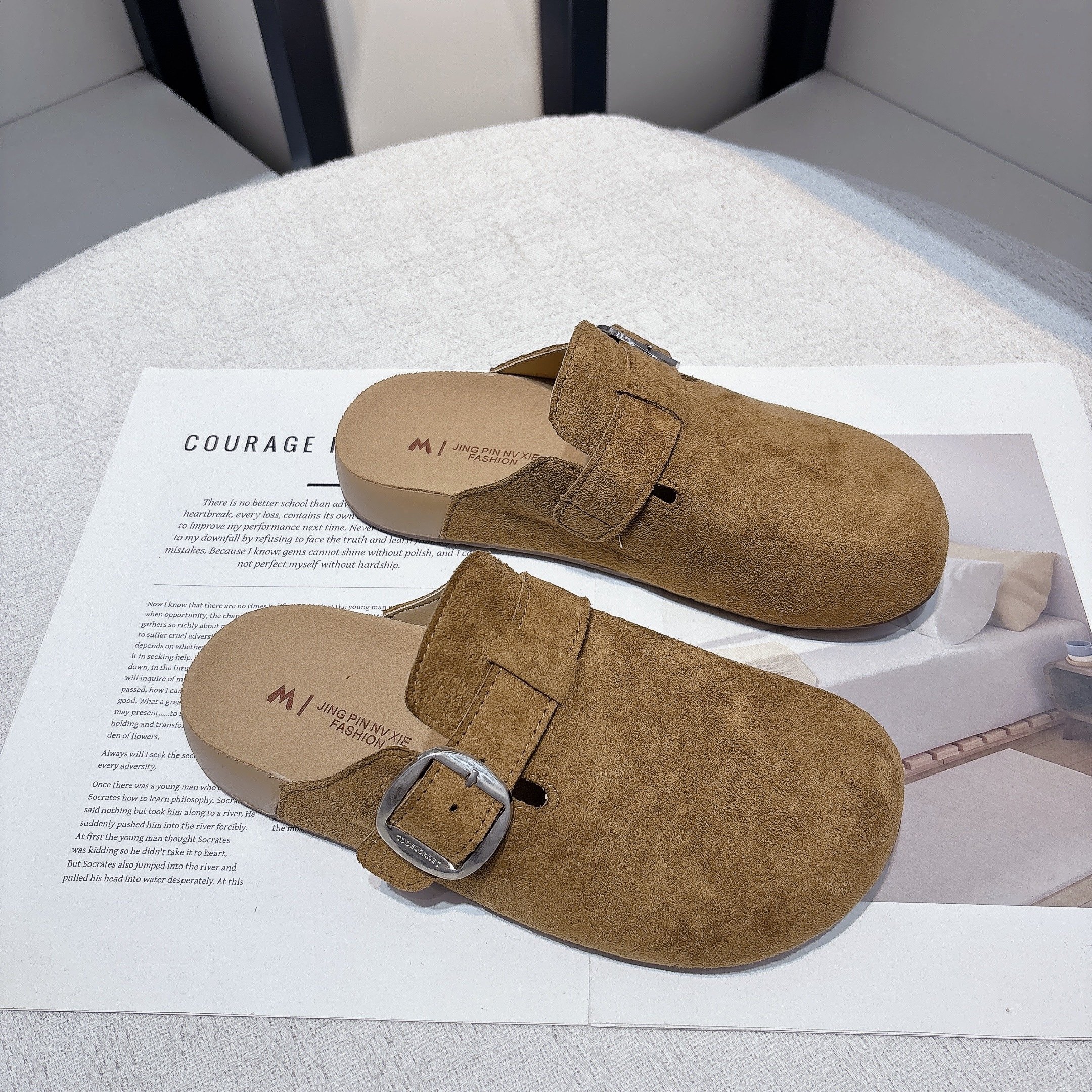 复古勃肯鞋女2025年秋季新款外出包头半拖鞋平底一脚蹬休闲懒人鞋,女鞋,包头拖,淘宝优惠券,粉丝福利购,淘宝优惠卷