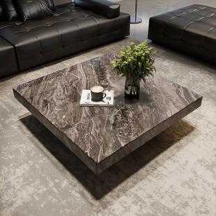 意式极简威尼斯棕岩板茶几轻奢高级感客厅家用正方形小户型设计师