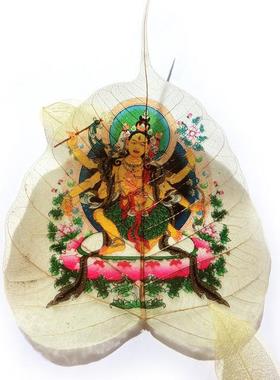 VHM7菩提叶脉画佛像摆件普贤菩萨白度母黄财神唐卡结缘礼品禅意玄