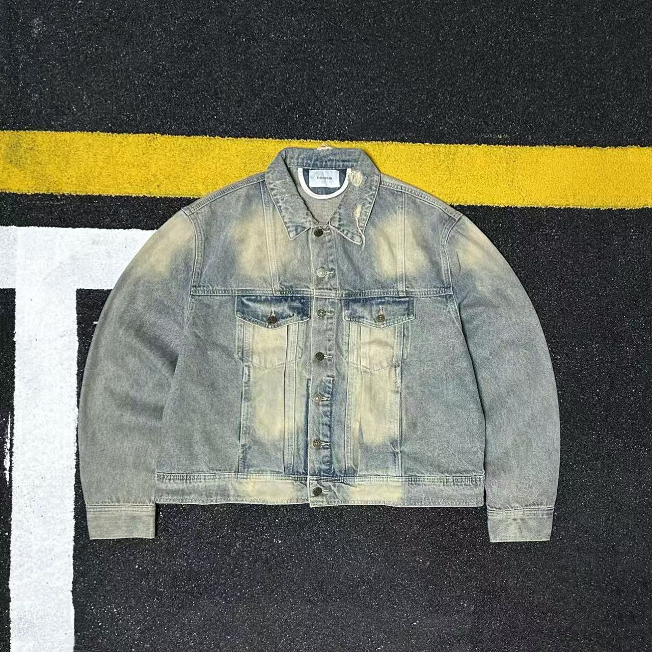 美式复古风水洗做旧牛仔外套男宽松百搭翻领夹克