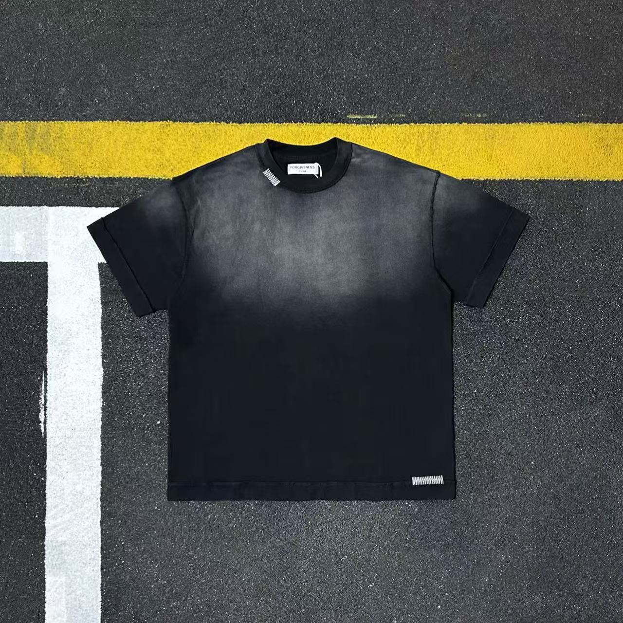 美式重磅全棉潮牌渐变水洗做旧刺绣短袖T恤男女情侣宽松圆领上衣