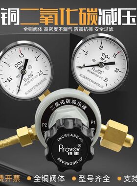 二氧化碳减压阀YQT系列气体钢瓶CO2表全铜调器压力表腹腔镜培养箱