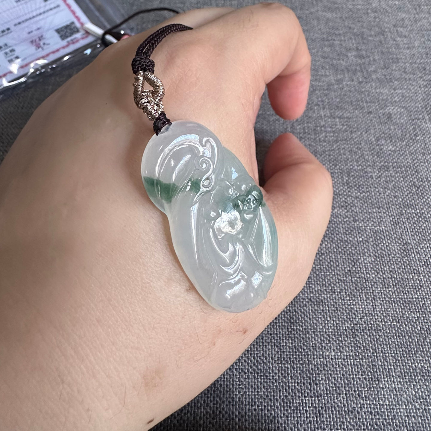 冰种飘花悟道翡翠吊坠 天然缅甸A货花开见佛挂件男女款个性毛衣链