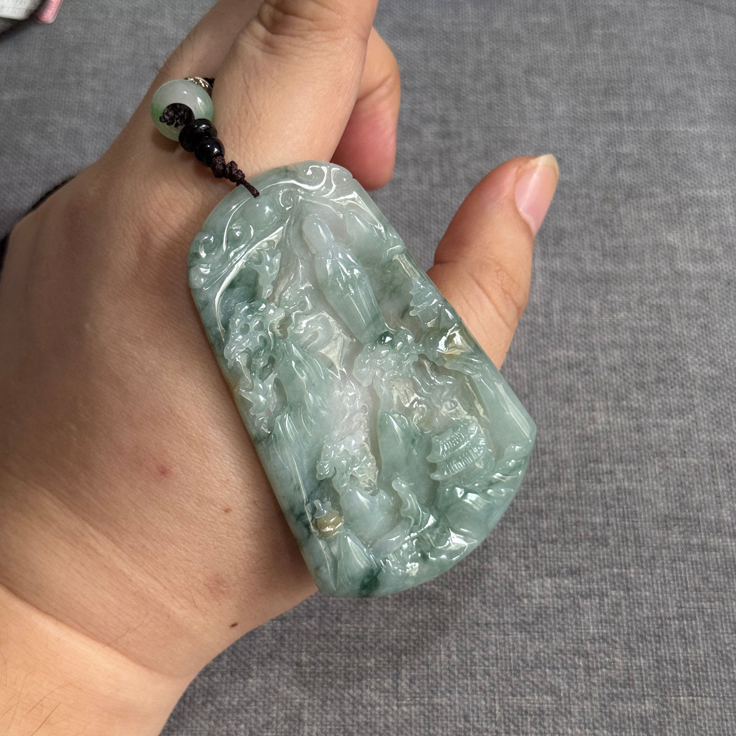 冰三彩无相山水观音牌毛衣链