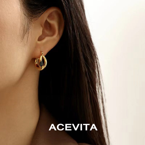 ACEVITA轻奢冷淡风镶锆石U型耳环