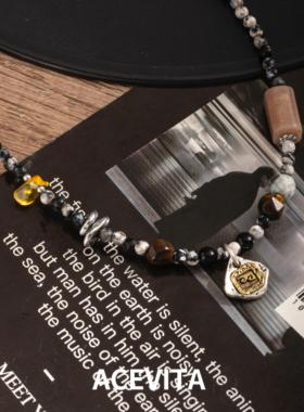 ACEVITA | 黑美人 欧美时尚不褪色个性黑玛瑙虎眼石水晶钛钢项链