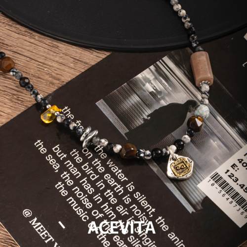 ACEVITA | 黑美人 欧美时尚不褪色个性黑玛瑙虎眼石水晶钛钢项链