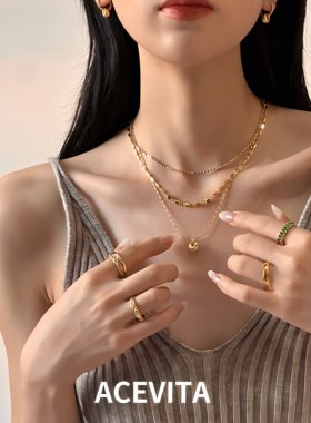 ACEVITA | 小面包套装 个性时尚镶祖母绿锆石沙金古法金耳环项链