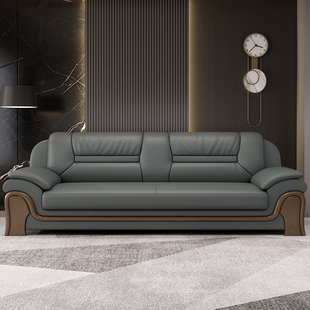 办公沙发简约现代贵宾老板接待真皮会客三人位办公室沙发茶几组合