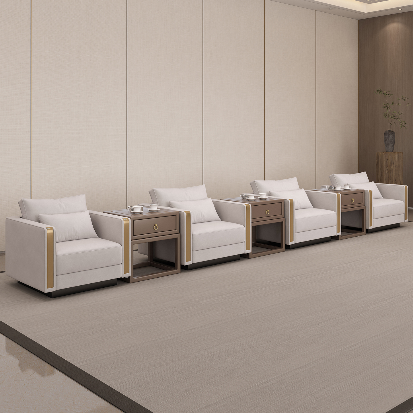 现代简约布艺沙发茶几组合客厅办公室会客接待单人位