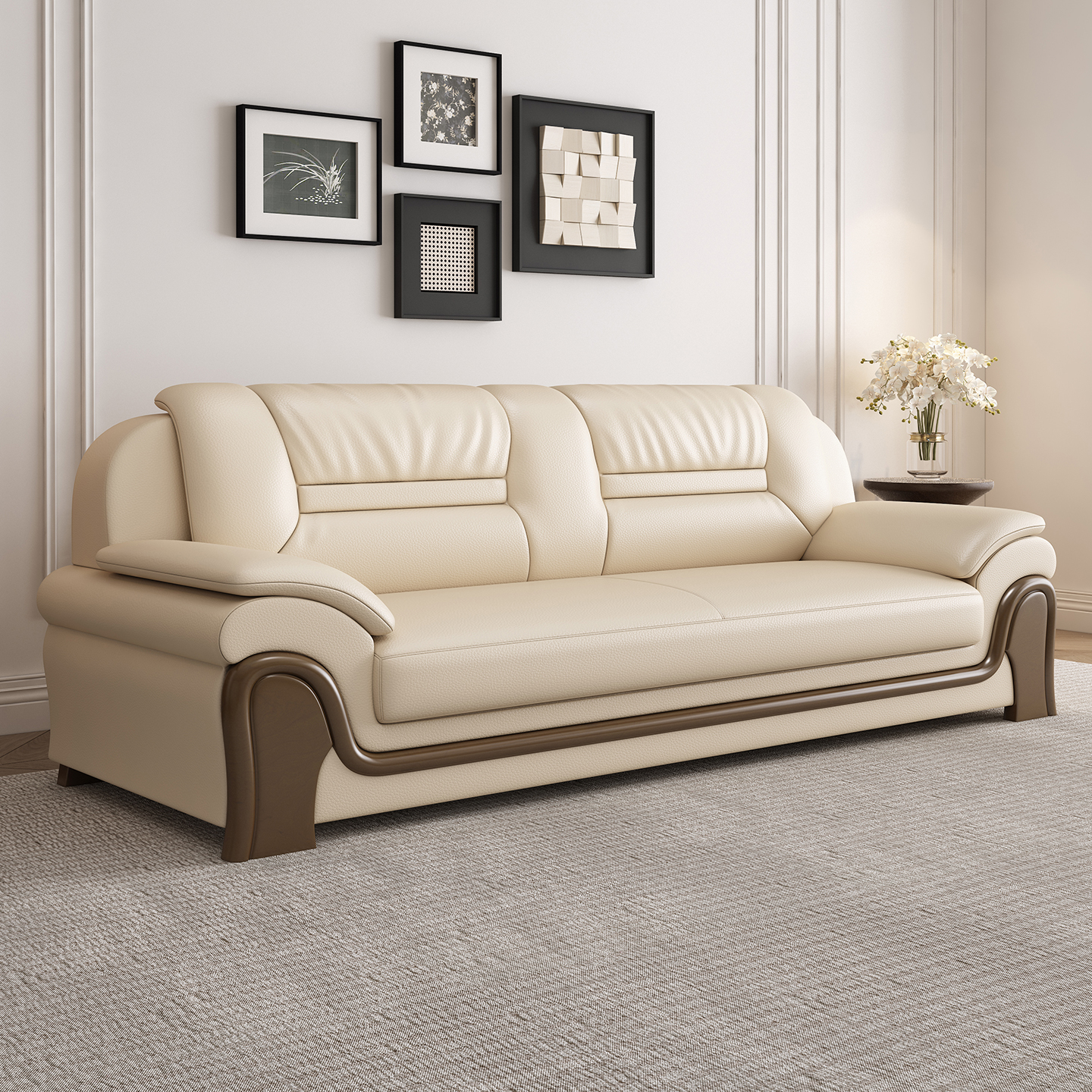 佛山家具现代简约真皮三人位沙发